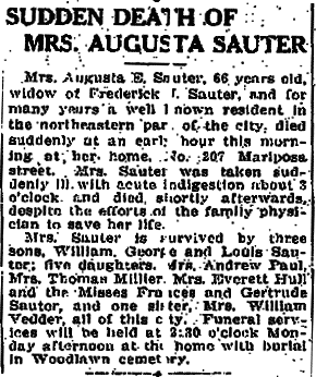 Sudden Death of Augusta E. Sauter